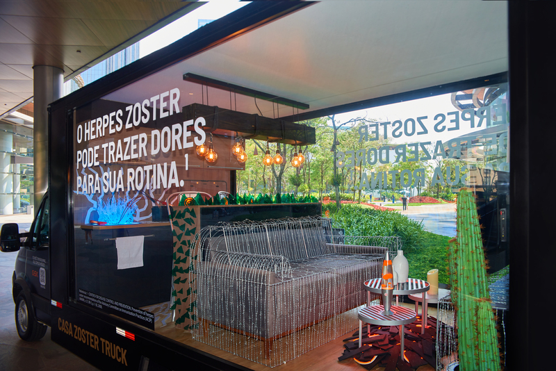 Exemplo visual da ativação Zoster Truck, da GSK