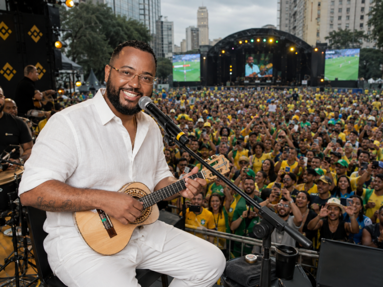 Binance leva Dudu Nobre à Fan Zone Anhangabaú durante jogo do Brasil contra a Escócia