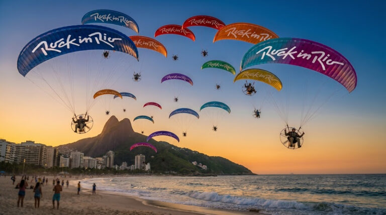 Rock in Rio faz espetáculo aéreo no Rio antes da abertura da venda geral
