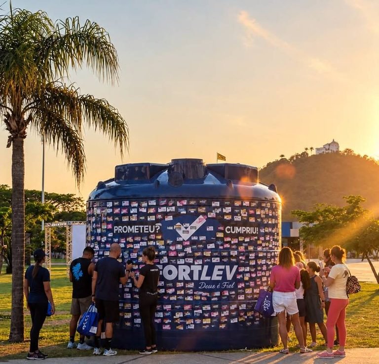 Fortlev transforma tanque de 30 mil litros em painel de metas na Maratona de Vitória